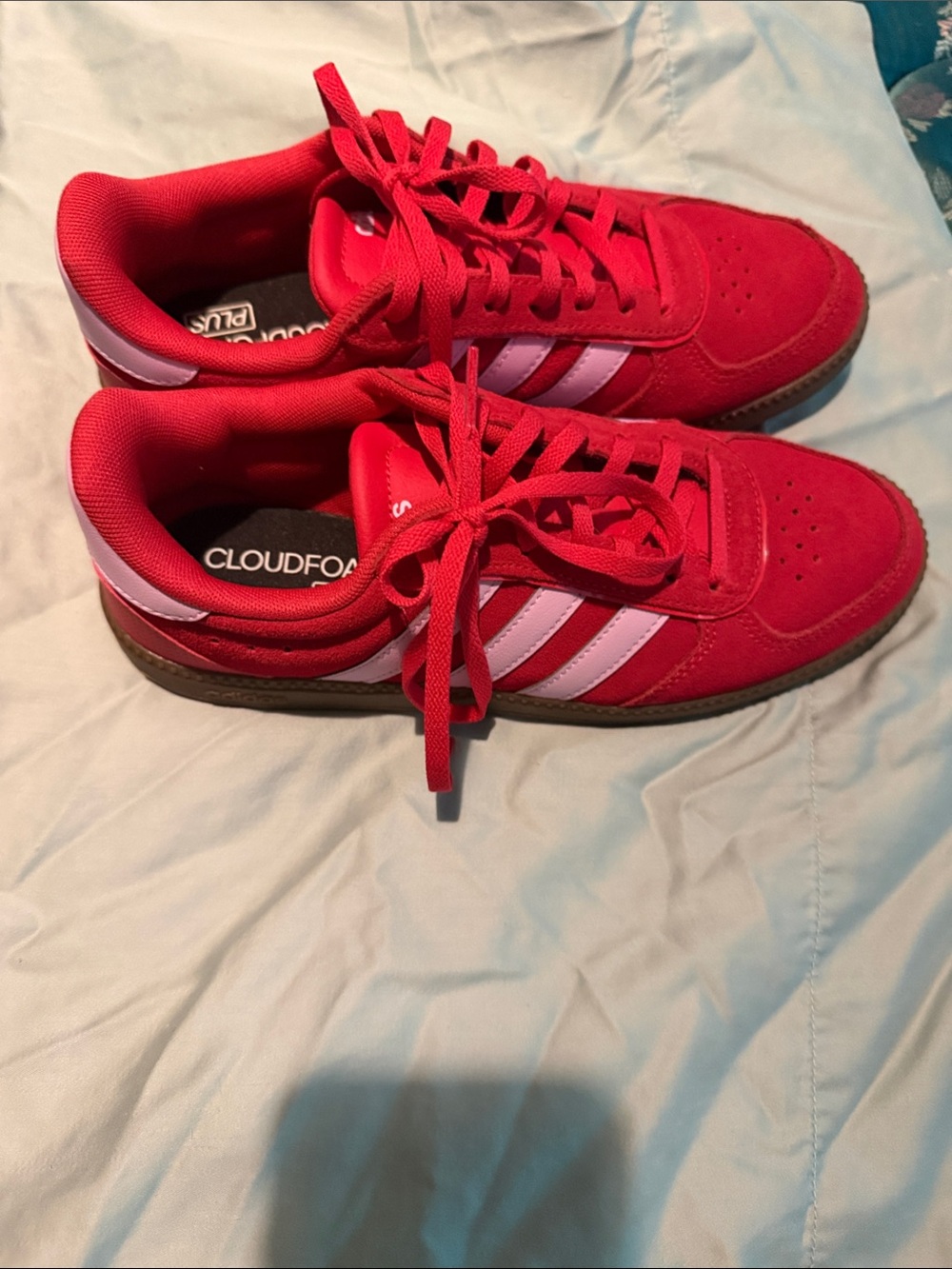 adidas Women Red Sneakers with Pink Stripes
